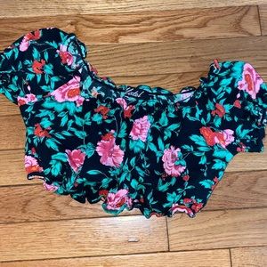 Motel floral off the shoulder crop top